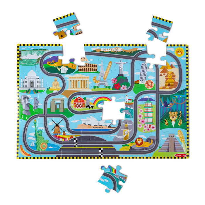 Race Around the World Tracks Floor Puzzle - 48 Pieces F0