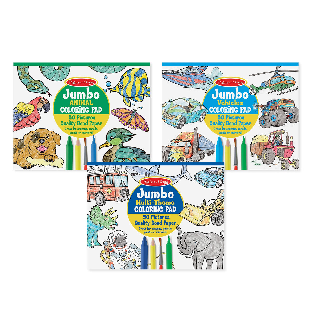 Coloring Pad 3-Pack: Animals, Vehicles, Multi-Theme B0