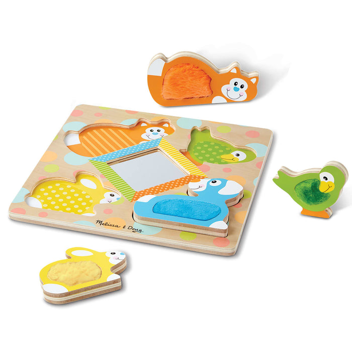 First Play Wooden Touch and Feel Puzzle Peek-a-Boo Pets With Mirror U1