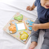 First Play Wooden Touch and Feel Puzzle Peek-a-Boo Pets With Mirror U1