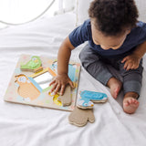 First Play Wooden Touch and Feel Puzzle Peek-a-Boo Pets With Mirror U1