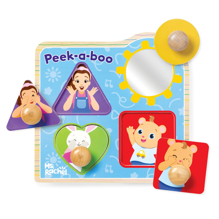 Ms. Rachel™ Wooden Peek-a-Boo Jumbo Peg Puzzle – 4 Pieces K0