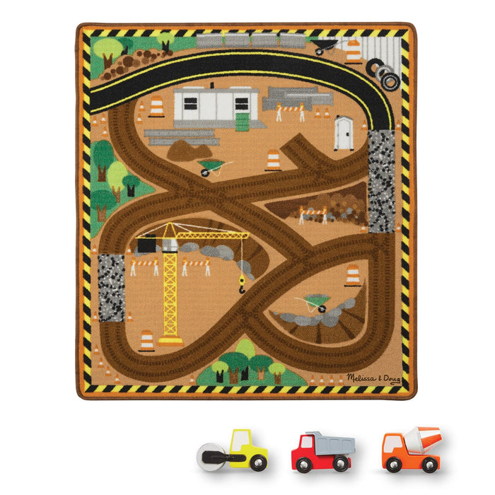 Round the Construction Zone Work Site Rug & Vehicle Set G0
