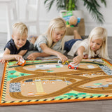 Round the Construction Zone Work Site Rug & Vehicle Set G0