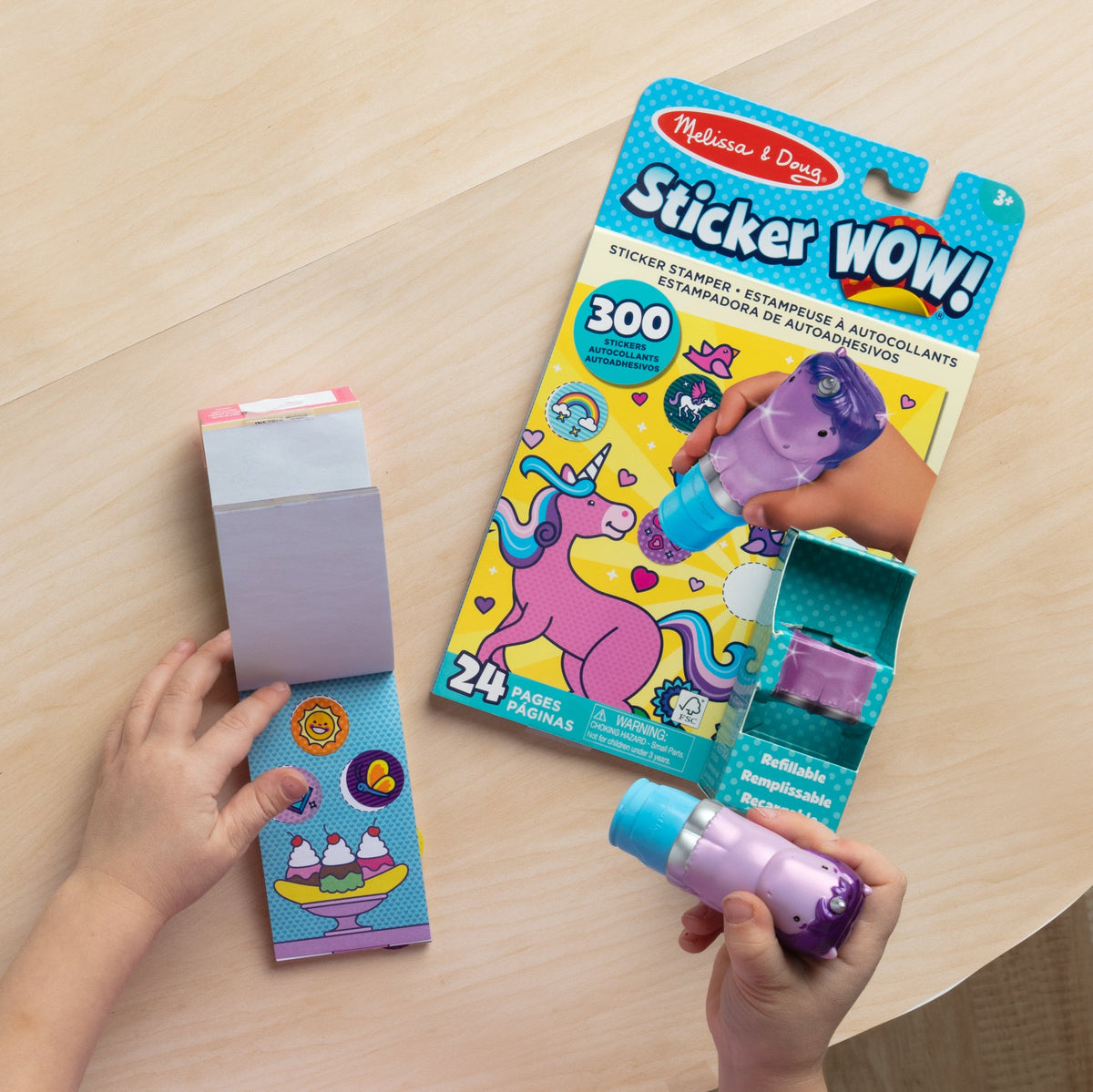 Sticker WOW!™ Purple Unicorn Bundle: Activity Pad & Sticker Stamper + Mini Activity Pad and 200 Refill Stickers J6