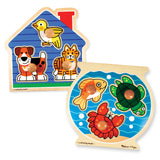 Wooden Jumbo Peg Puzzle 2-Pack: Fish Bowl, House Pets Q0