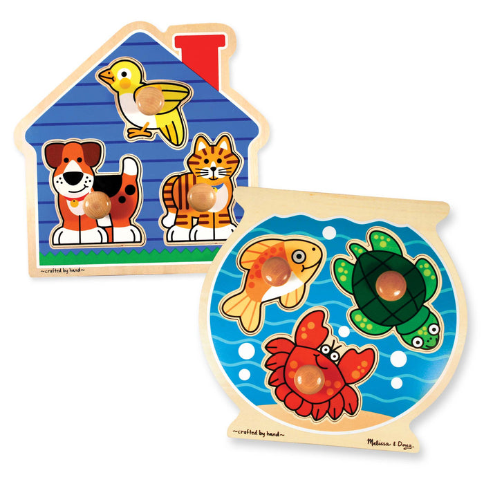Wooden Jumbo Peg Puzzle 2-Pack: Fish Bowl, House Pets Q0