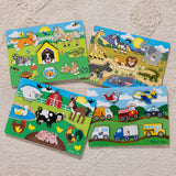 Wooden Peg Puzzle 4-Pack – Vehicles, Farm, Safari, Pets D0
