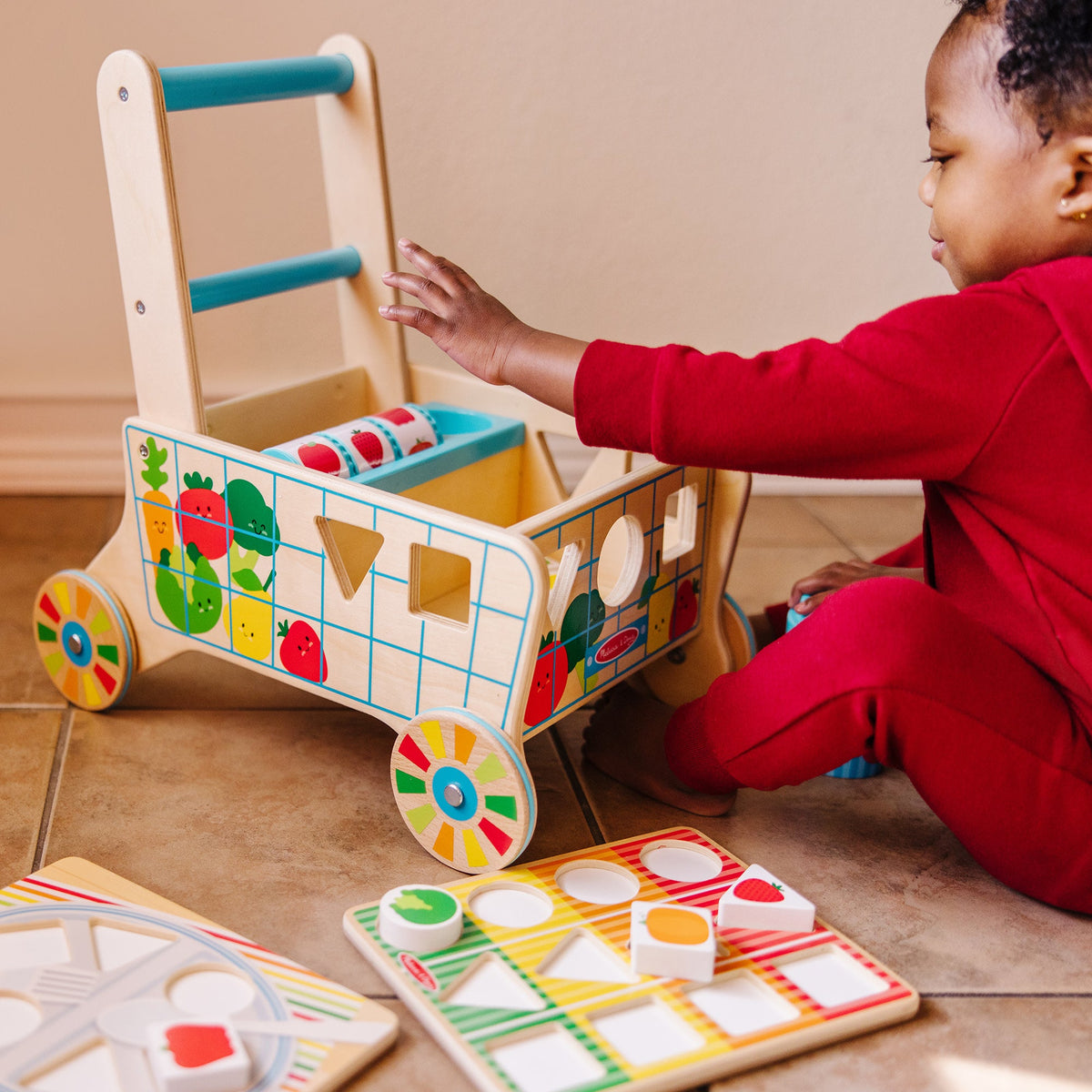 Wooden Shape Sorting Grocery Cart W4